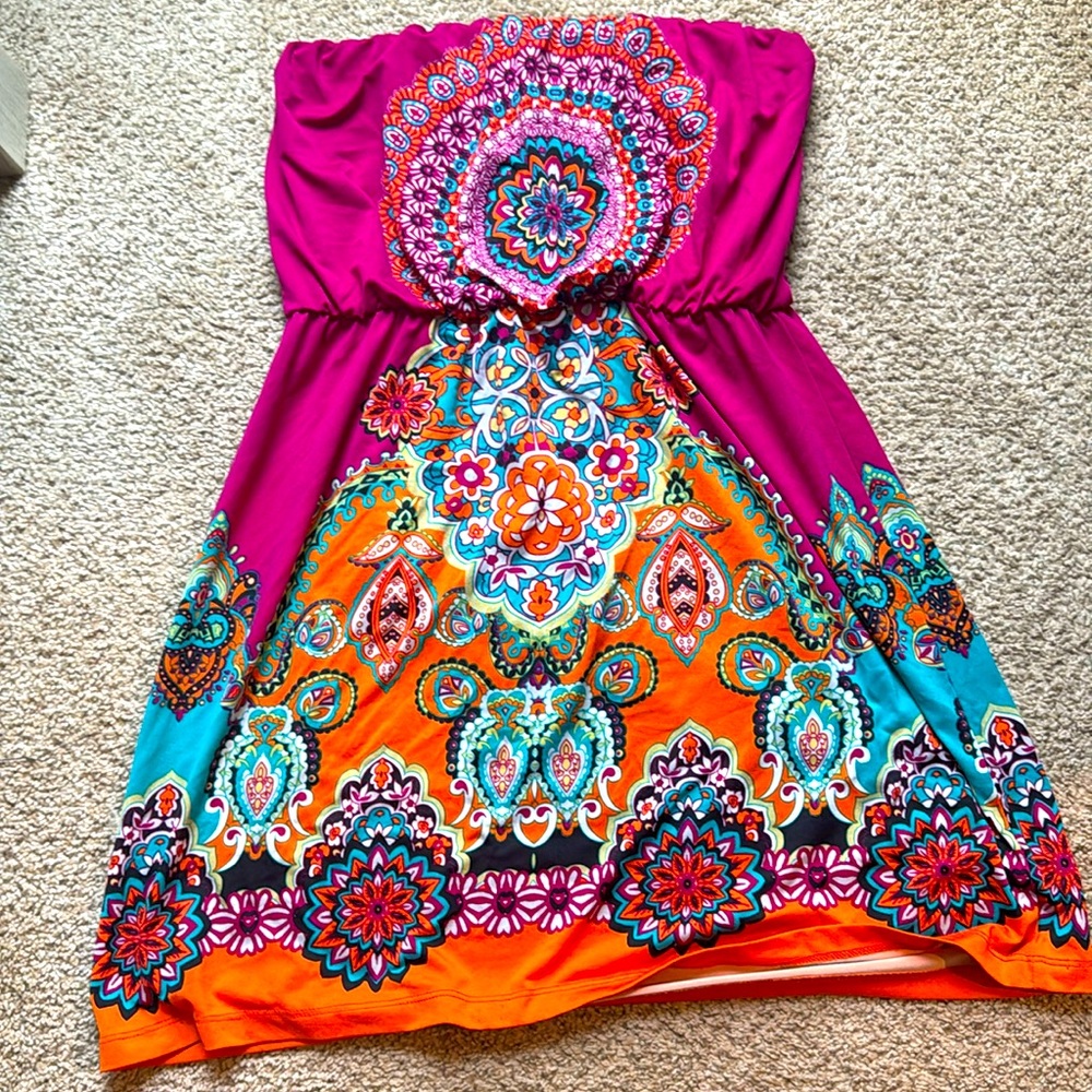 Bongo Women's Boho Halter Top (Orange, Blue, and Pink, Size: Medium)